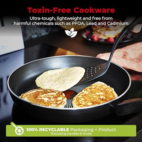 Image of Tower T700314 SmartStart Gourmet 5 Piece Cookware Set with Easy Clean Aeroglide Non-Stick Coating, Oven Safe, Long Lasting, PFOA Free, Black