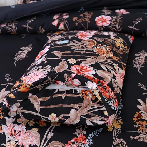 MAG 3Pcs Floral Comforter Set Full Size,Boho Full Bedding Comforter Sets with Microfiber,Black Vintage Floral Bed in a Bag Set With 1Comforter+2Pillowcases,Elegant and Luxury,Home Decor for Girl Women by MAG - Used condition - Image 7