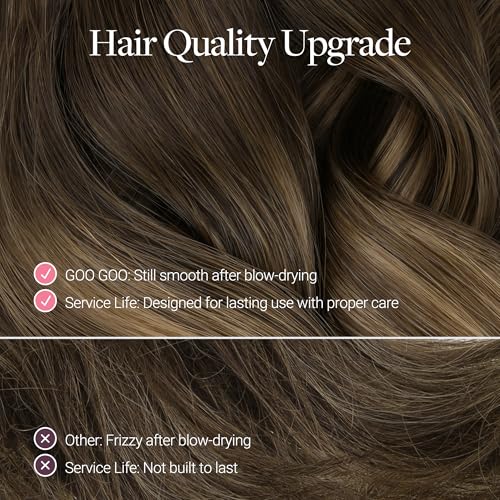Image of GOO GOO Tape In Weft Hair Extensions Human Hair, Genius PU Long Weft Tape In Hair Extensions Real Human Hair, Silky Easy to Use, 1B /6 /1B Balayage Natural Black to Chestnut Brown 24 inch 80g 2pcs