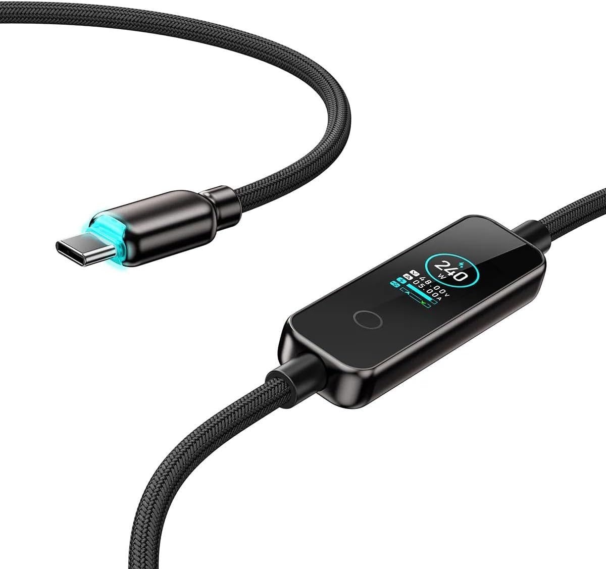 MATECH USB-C & USB-C ケーブル 240W 高耐久ナイロン USB PD対応 (史上初リアルタイムディスプレイ付き) 【iPhone/MacBook/iPad/Galaxy/Pixel/Windows PC 対応】(PowerSight 240W 1.2m ブラック)