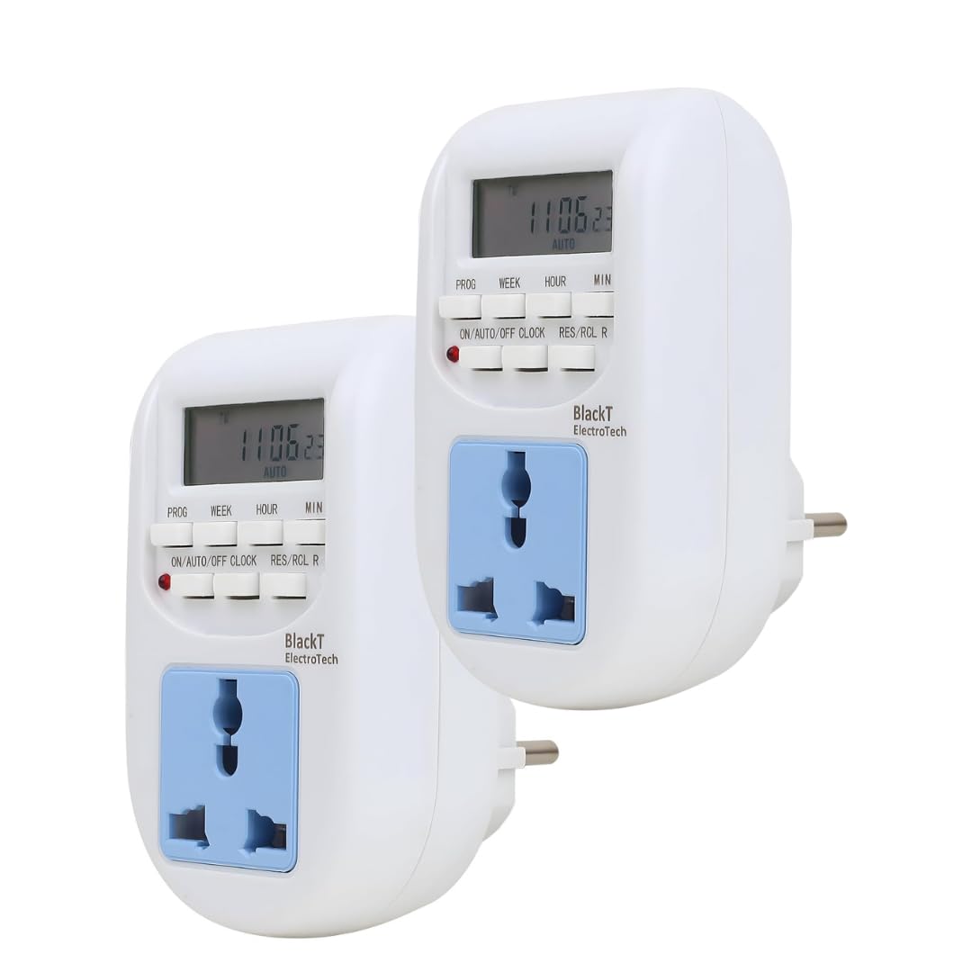 Blackt Electrotech BT41P (2-Pack) 230V Digital Programmable Timer Socket – 24x7 Energy Saving Electronic Plug-in Timer Switch for Appliances (White)-image-9