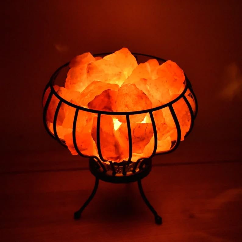 Himalayan Decore Air Purifying Flower Style Basket Lamp With Chunks