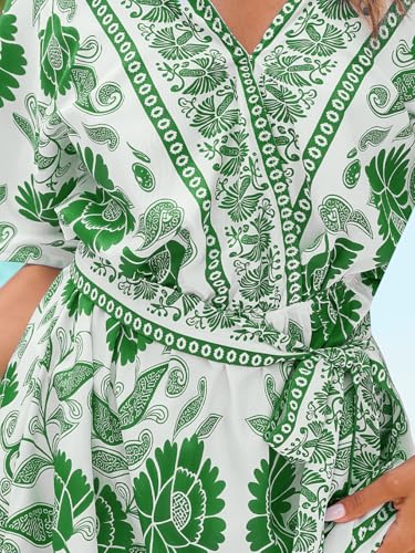 Image of CUPSHE Womens Summer Mini Dresses Short Sleeve Boho Floral Beach Vacation Sundress V Neck Tie Waist Casual A Line Dress