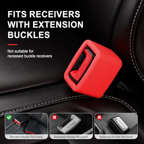 Image of Amiss 2PCS Seat Belt Buckle Holder, Universal Silicone Rear Seat Belt Booster & Fixer for Easy Access, Keeping Receptacle Upright, Car Accessories-Fits Most Cars, Glow In The Dark (Fluorescent Red)