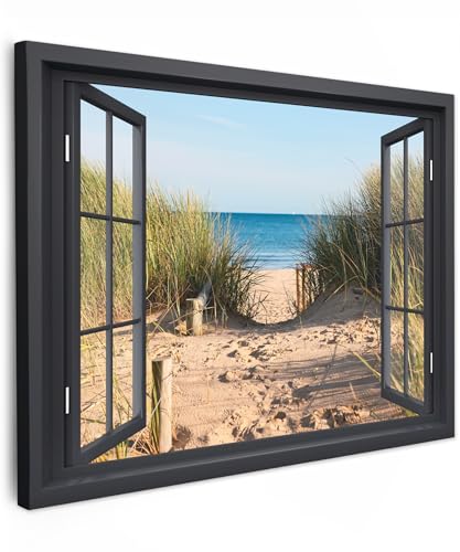 MuchoWow© Impression sur Toile Decoration Murale Peinture 70x50 cm Tableaux Decoratifs Muraux Déco Chambre Tableau Salon Vue de la fenêtre - Plage - Mer - Sable - Eau...