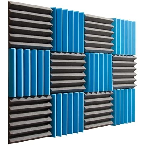Pro Studio Acoustics - Blue/Charcoal - 12"x12"x2" Acoustic Wedge Foam Absorption Soundproofing Tiles - 12 Pack Cover