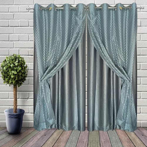 Image of Double Curtains 2 in 1 Embroidery Transparent Curtain with 80% Blackout Curtain Best for Every Interior Living Room Grommet(S Grey, 5 feet Set 2)