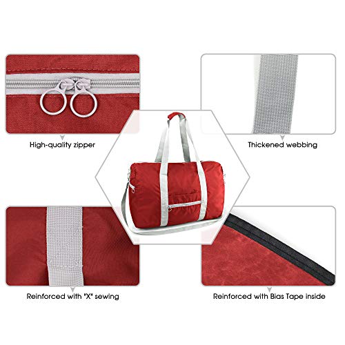 Foldable Travel Bag Traveling Hiking Gym Sports for Men Women Red Overnight Weekend Carry-On Big Duffle Bag 50LBS Collapsible Large Duffle Heavy Duty Oxford Luggage Bags w Zipper Closure Light