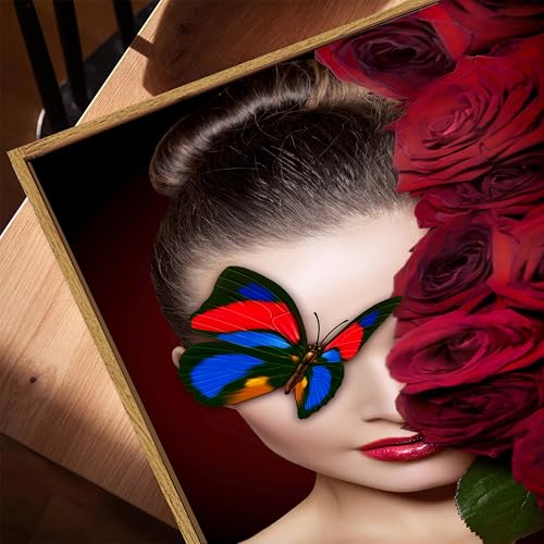 Image of Modern Rose Butterfly Woman Framed Canvas Painting For Living Room | Glamour Floral Wall Art For Livingroom Wall Decor, Home Decor, Bedroom, Hallway's, Office, Hotel - 43x58 cm