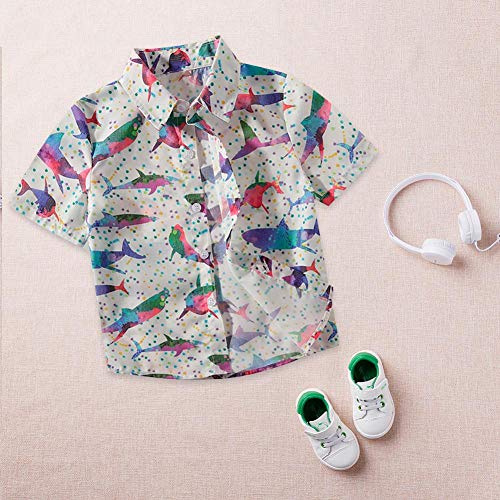 Camisetas com estampa de peixe Occitop para bebês meninos e crianças gola polo botão manga curta, As