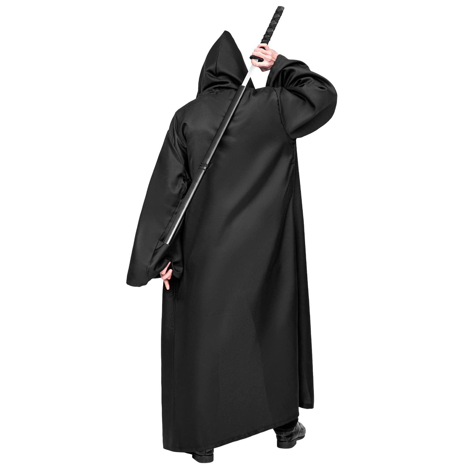 Myir JUN Mantello con Cappuccio per Adulti, Costume da Halloween Carnevale Robe Adulto Uomo Mantello Medievale Cosplay (XXL, Nero)