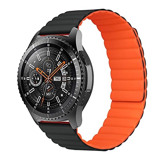 iBazal 22 mm armband silikon, klockarmband, silikonarmband, armband, ersättning för Samsung Galaxy Watch 46 mm, Gear S3 Frontier/Classic, Huawei GT/2Classic/Honor Magic, Ticwatch Pro. Herr klockarmband Magnetisk – svart/orange
