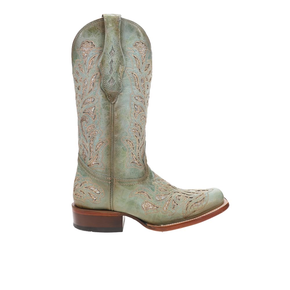 Corral Boots Womens Glitter Inlay Embroidered Square Toe Casual Boots Mid Calf Mid Heel 2-3 - Green