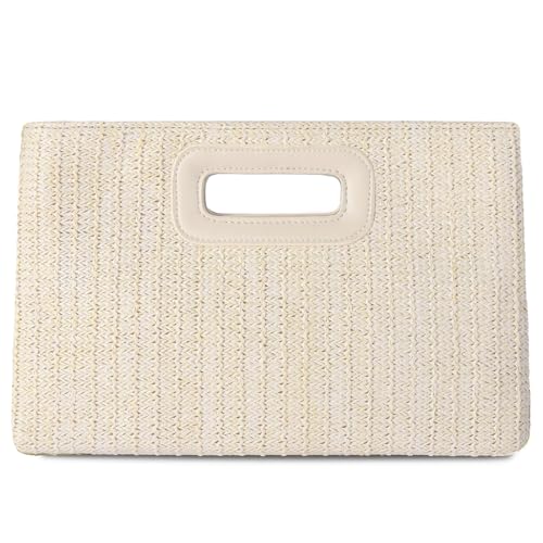 Image of Beach Clutch Bag Straw Summer Clutch Purses for Women Handmade Woven Purse Detachable Gold Chain, Crossbody