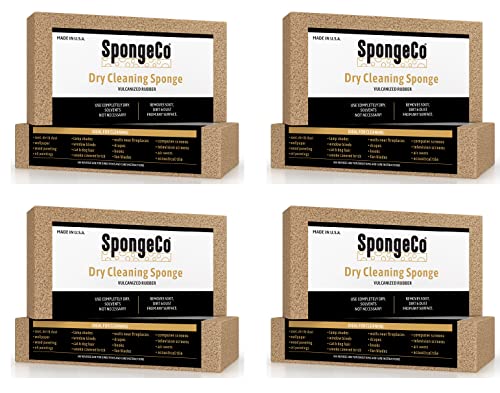 SpongeCo - Dry Cleaning Soot Eraser Sponge - Pet Hair Smoke Soot Dust and Dirt Remover - 3x6x3/4 (4 Pack) All Natural Latex Rubber Made in The USA