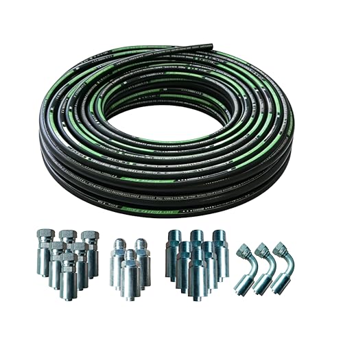 10Ft 3/8 Inch Hydraulic Hose (EN853 SAE 100R2AT -55MPa/7975PSI, 2-Layer Steel Braided),Heavy-Duty Industrial Hydraulic Oil Hose with Fittings