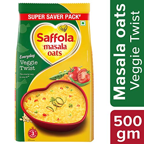 Image of Saffola Masala Oats Veggie Twist, 500g + Saffola Masala Oats, Curry & Pepper, 500g