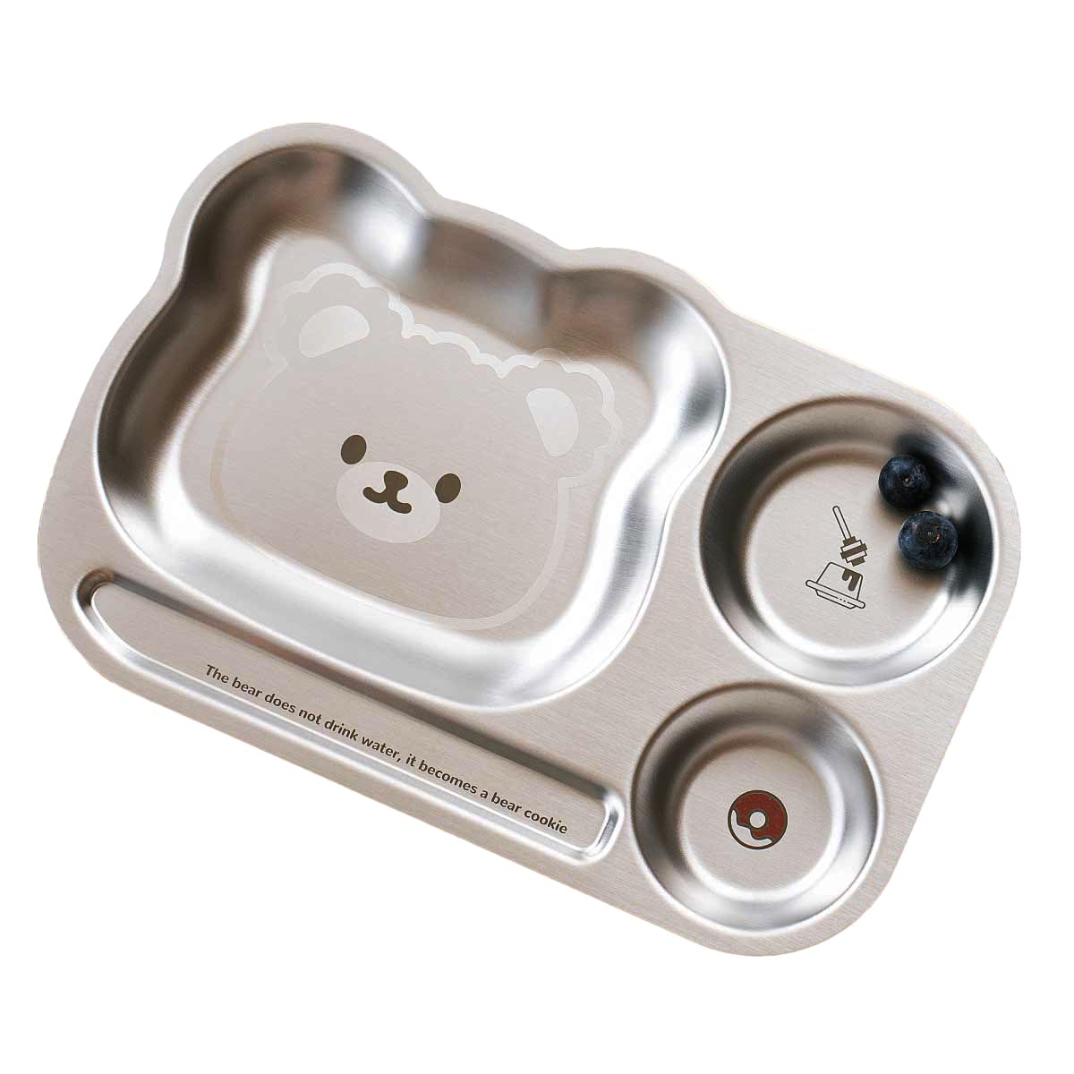 Basil Stainless Steel Plate for Kids - Kids Plates for Food with 3 Compartments - Dinner Plates for Baby - Unbreakable Dinner Plates - Ideal for Birthday, Return Gifting - BPA-Free - Funky Bear Plate-image-40