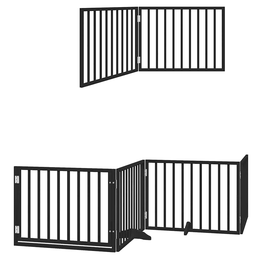 Cancelletto per cani in legno di pioppo con porta, pieghevole, autoportante, 800 cm, nero, per interni, giardino, campeggio, con gambe di supporto stabili ed elementi modulari a griglia