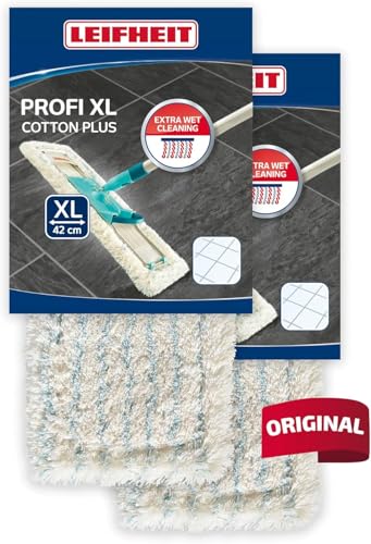 Leifheit Lot de 2 Housses Profi XL Coton Plus, Housse de Rechange en Coton pour Balai à Plat Profi XL, Housse nettoyante et absorbante pour Balai serpillère,...
