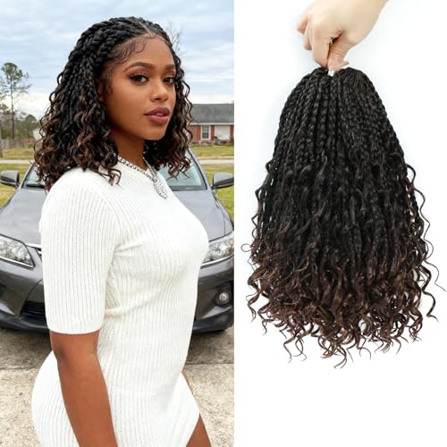 Boho Box Braids Crochet Hair with Curly Hair Pre Loop Long Black Messy Goddess Box Braids...