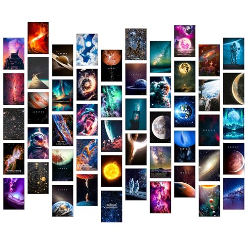 Image of Paper9store Pack Of 50 Aesthetic Wall Collage Kit - 4?6 Inches Self Adhesive Wall Posters For Bedroom, Living Room, Office A6 Size (Space)
