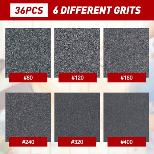 Image of 36 PCS Sanding Sponge Block 80-400 Grit Wet Dry Sandpaper for Wood Metal | Sandpaper Assortment, Flexible Foam for Curved & Uneven Surfaces, Washable & Reusable, for DIY Projects Auto