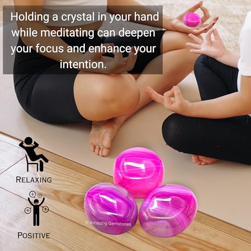 Image of Amazing Gemstone Pink Onyx Crystals and Healing Stones - Large Palm Stone Crystals Piedra - Crystal for Good Luck, Balanced Positive Energy, Meditation - Unique Stocking Stuffers, Gifts for Women, Men