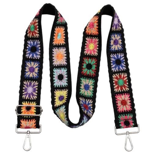 Image of Wide Purse straps Crochet Flower replacement crossbody for Handbag Adjustable Embroidery Knit Guitar Shoulder strap