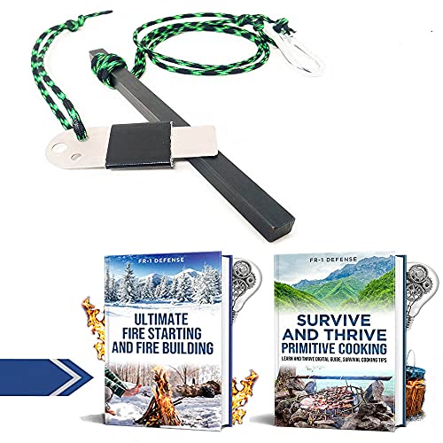 FR-1 Defense Fire Starter Ferro Rod, Fire Steel, Fire Starting Tool, 4 Sided Ferrocerium Rod with Colored Paracord Options. Great for Backpacking Gear and Camping Gear. (Cyber Green, 6 inch)