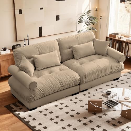 Image of SoarFlash Living Room Velvet Sofa, Loveseat Sofa for Apartment, Storage Sofa with Solid Wood Frame (93.7inch, Brown)