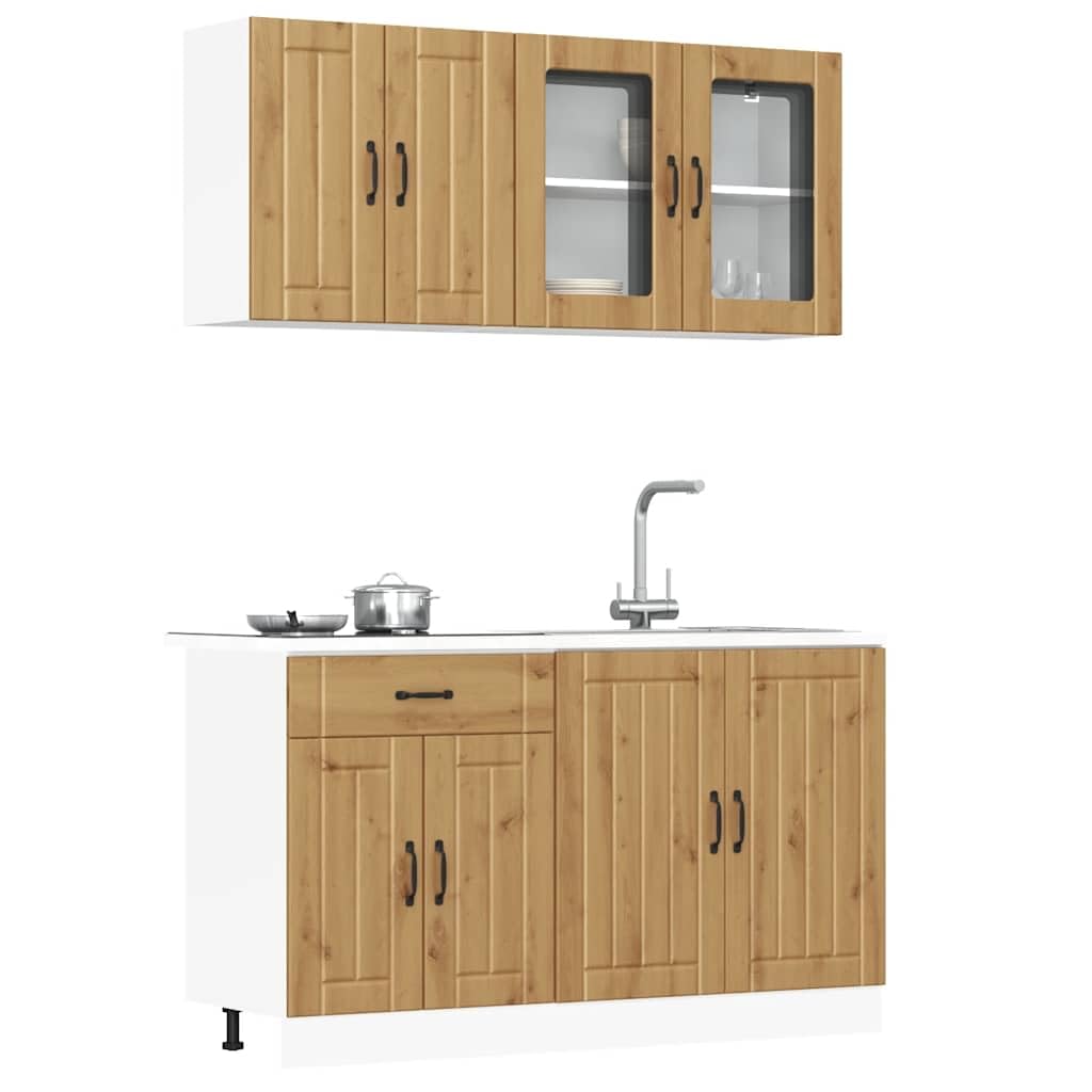 Set di 4 mobili da cucina Kalmar Artisan in rovere con pensile e mobiletto inferiore, piedini regolabili, molto spazio, facile da pulire, autoportante