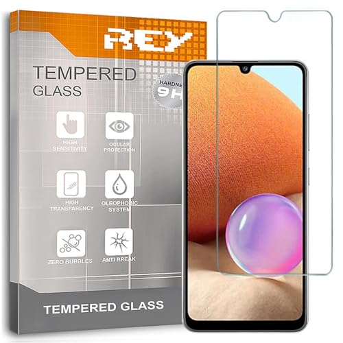 REY 2X Protector de Pantalla para Samsung Galaxy A32 4G - Galaxy M21s, Cristal Vidrio Templado Premium