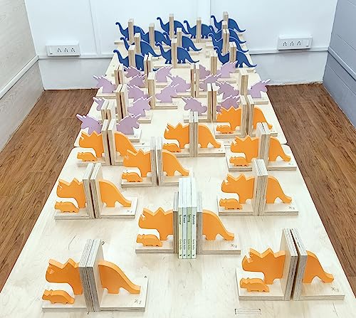 Image of X&Y Furniture for Growth Tan Orange Bookends, Book Organizer, Home Decorative, Blue Dino Book Holder for Kids Room (Blue)