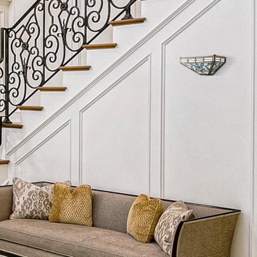 Image of Tiffany Wall Sconces with Stained Glass Shade Wall Light Fixtures 12-Inch Vintage Mission Style Blue Branch Sconce Lighting for Hallway Stiarway Bedroom Living Room