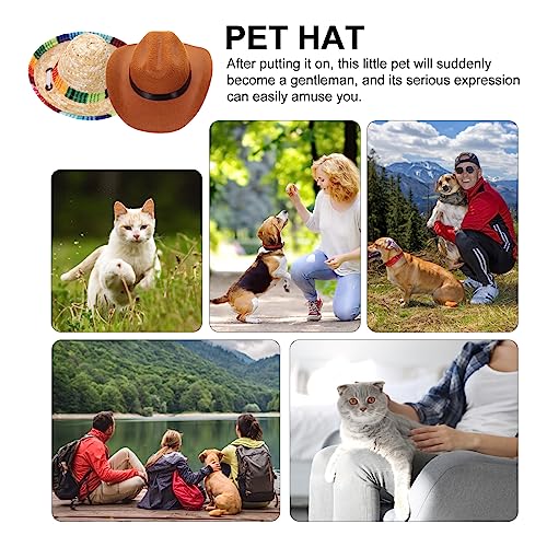 2Pcs Pet Hats, Brown Hat and Mexico Sombrero for Dog Cat Pet Costume for Halloween Party Decorations Photo Props Supplies - Image 4