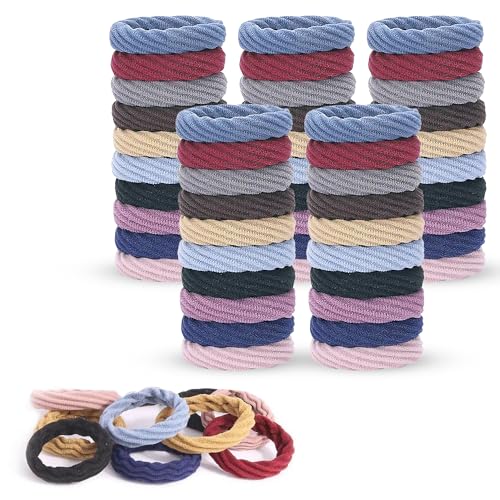 Image of GLUN Braided Multicolor Ponytail Holders Hair Ties Pack of 100, Soft Cotton Elastic Scrunchie Bands for Women, Girls & Teens, Strong Stretchable Non-Slip Rubber Bands for Thick Hair & Daily Styling