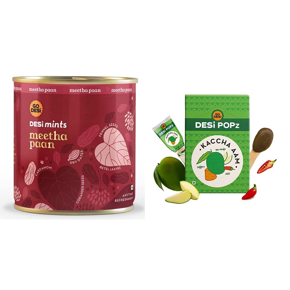 Meetha Paan Mouth fresheners, Desi Mints, Refreshing Mouthfreshener, Mukhwas (2 x 90g) & GO DESi Popz Kaccha Aam | 40 Pieces