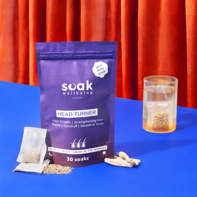 Soak Head Turner | Get Healthy Hair Naturally | Powder Sachets | Soak at Night Drink in the Morning | For Men and Women | All Natural Ayurvedic Blend | 30 Soaks per Bag