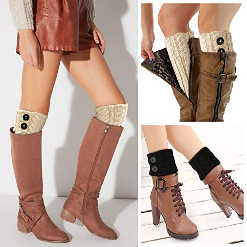 PHOGARY 4 Pairs Winter Warm Boot Cuffs for Women, Crochet Knitted Boot Socks for Gilrs Short Leg Warmers Boot Topper Socks Leg Cuffs Boot Warmers Gift4