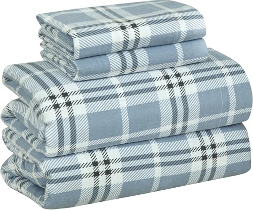 Bliss Casa 4 Piece 100% Cotton Flannel Sheets Queen Size Bed Set - Warm & Extra Soft - Deep Pockets, Breathable, All Seasons Comfy - Double Brushed Bed Sheet (Casa)