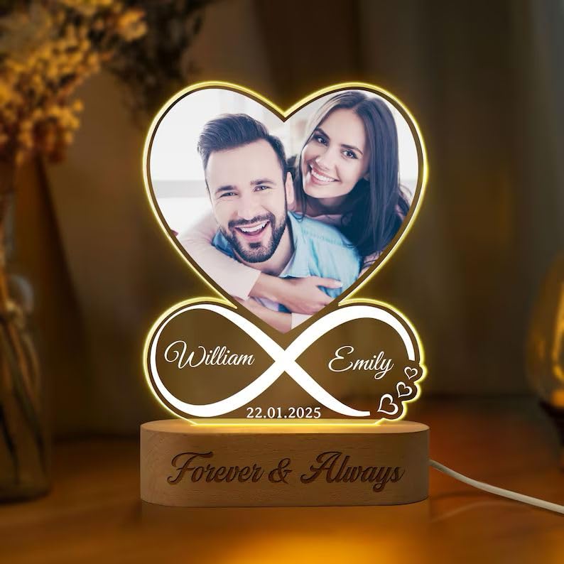 VNDRA® Gifts Personalized Custom Couple Light Name with Photo Led Lamp Light Customize Name Valentines Gifts Light Love Craft Gift Iteam Anniversary Gift Photo Lamp,Custom Photo (Design 1)