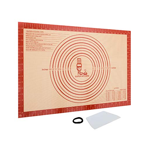 SUPER KITCHEN Tapis de Cuisson Tapis à Pâtisserie en Silicone Antidérapant avec Mesure 60 x 40 cm et Grattoir à Pâte, Fondant/Tapis de La Croûte à Tarte...