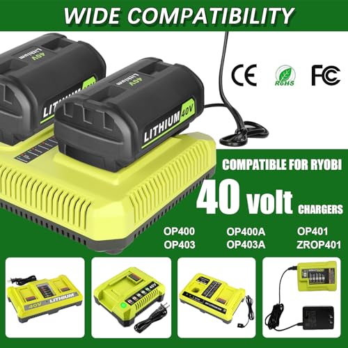 JYJZPB 6.0Ah Replacement for Ryobi 40V Battery Compatible for Ryobi 40 Volt Battery OP4015 OP4040 OP40201 OP4050A OP4030 OP40401 OP4060 Cordless Power Tool 40V Battery Charger with LED Indicator 2PACK - Thumbnail 3