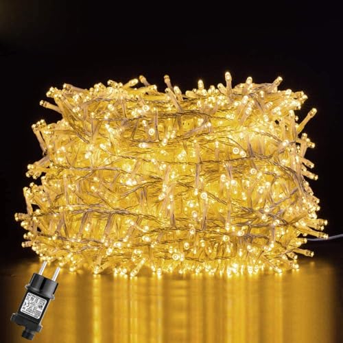 GlobaLink 1000LED Weihnachtsbeleuchtung Außen, 25M Lichterkette Außen Strom Cluster Lichterkette Warmweiß Wasserdicht IP44 mit 8 Modi für innen und außen Weihnachten Geländer Balkon Garten Dekoration