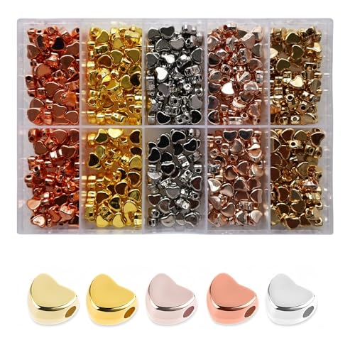 Looconi 500pcs Heart Beads 5 Colors 7x6mm for Jewelry Making Bracelet Hair Braids Crafts