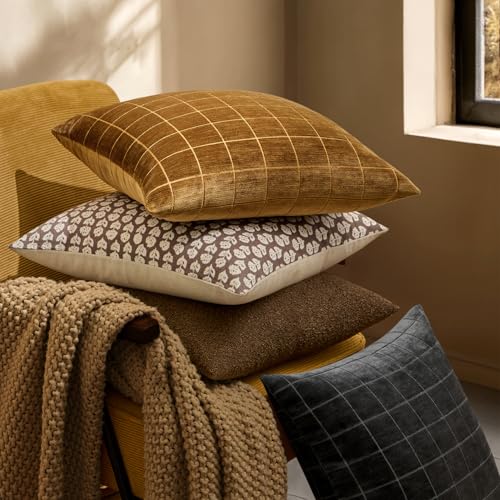 Image of MIULEE Black Plaid Decorative Throw Pillow Covers 20x20 Set of 2 | Vintage Check Chenille Couch Pillows Neutral Boho Farmhouse Cushion Covers Modern Home Decor for Sofa Bed Living Room