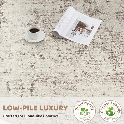 2x3 Entryway Area Rug: Washable Neutral Modern Abstract Small Rug - Non-Slip Low Pile Throw Indoor Carpet for Entrance Kitchen Front Door Mat Bathroom Entry Kids Room - Dark Brown