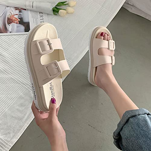 GHYUB Slippers Womens Open Toe，Flip Flops for Women,Comfy Premium Summer Slippers,Outdoor Beach Sandals with Adjustable Laces (Color : Beige, Size : EUR39/40)3