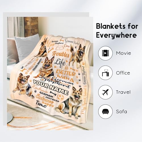 Custom German Shepherd Blanket, German Shepherd Lovers Gift, Cute Soft Throw Gifts for Girls Boys Women, Cozy Flannel Throw Blankets for Bed Travel, 50"x60"